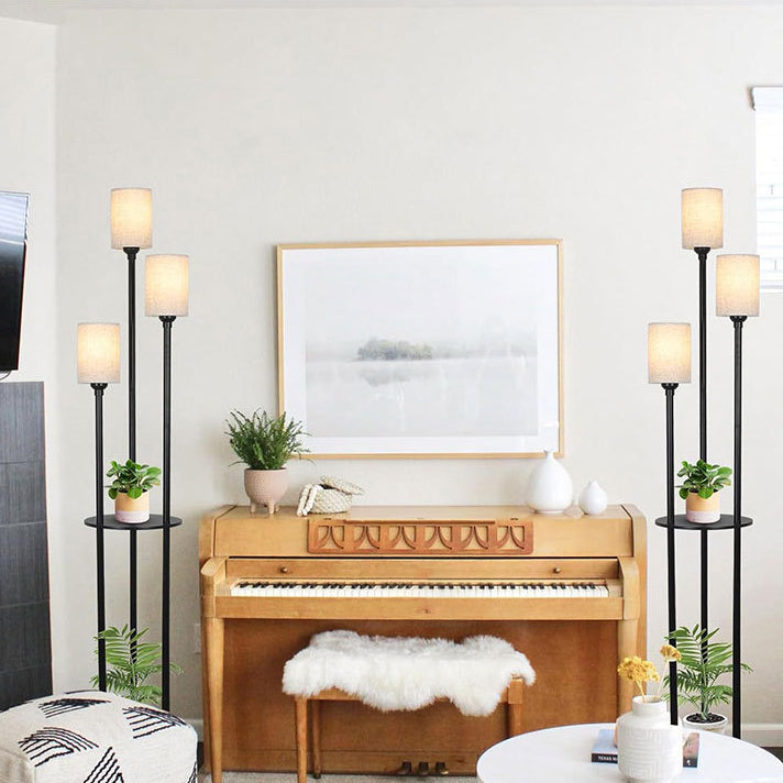 Cylinder Long Shelf Table 3-Light Floor Lamp