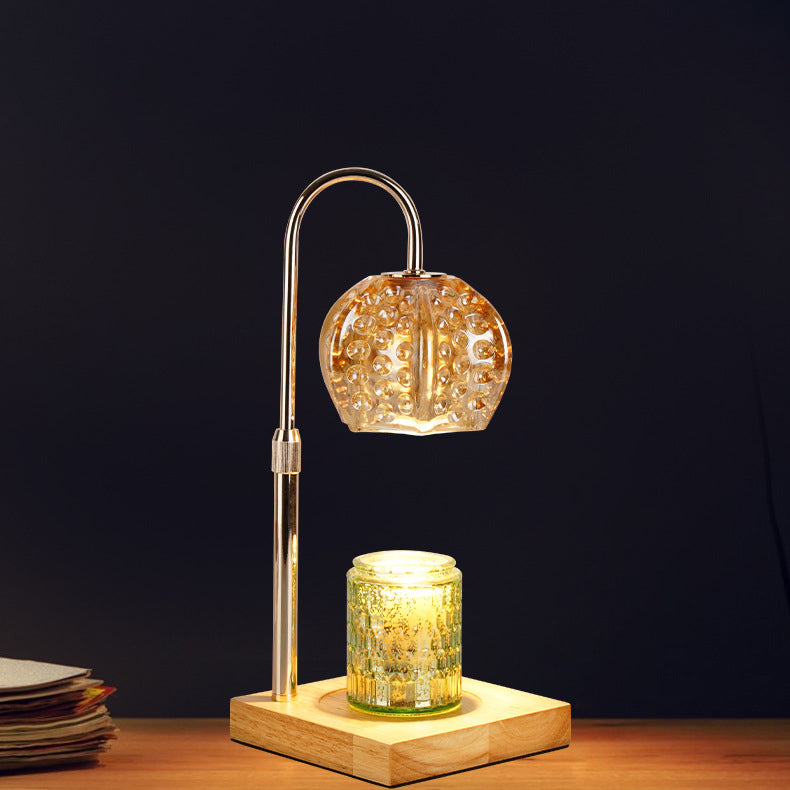 Wood Iron Glass Round Table Lamp