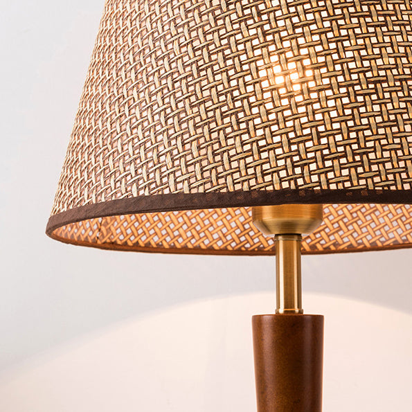 Fabric Round Wood Metal Table Lamp
