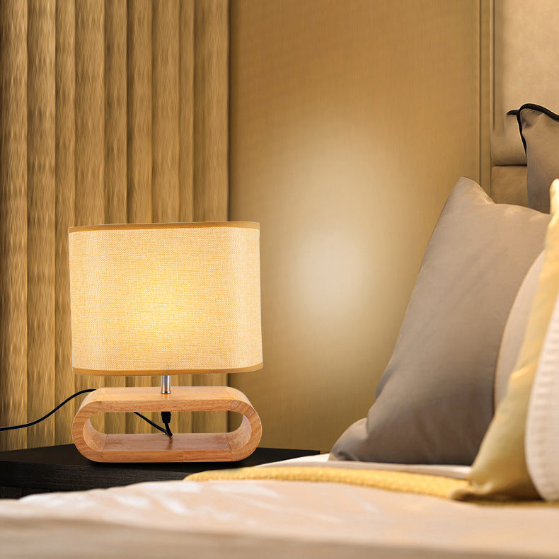 Rectangular Wood Fabric Bedroom Table Lamp