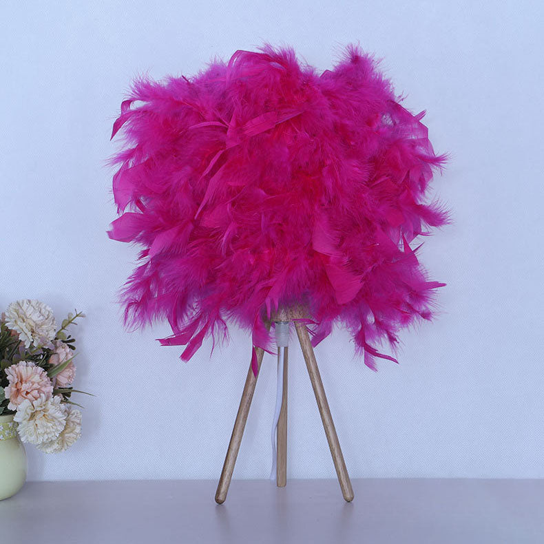 Feather Wood Cylinder Triangle Table Lamp