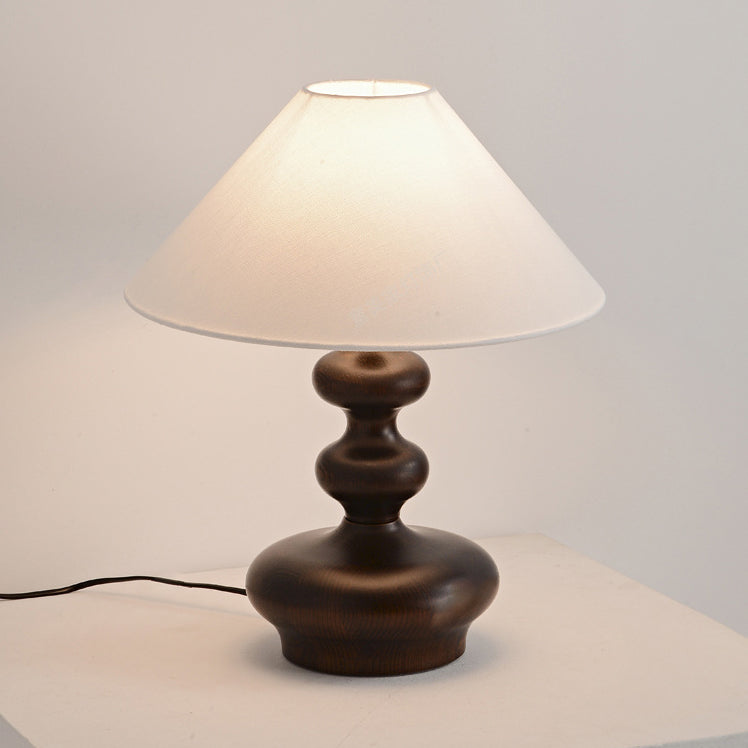Ash Wood Linen Trapezoid Table Lamp