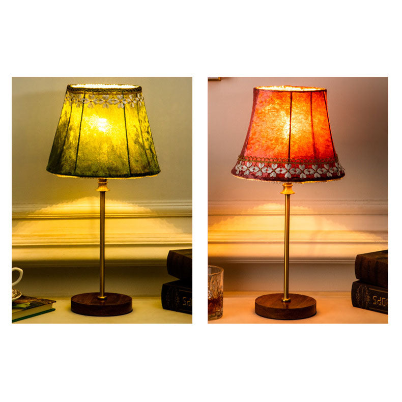 Drum Velvet Copper Wood Table Lamp