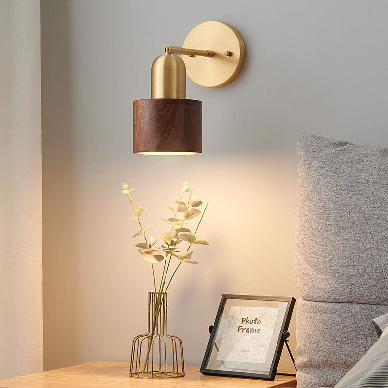 Copper Walnut Round Wall Lamp