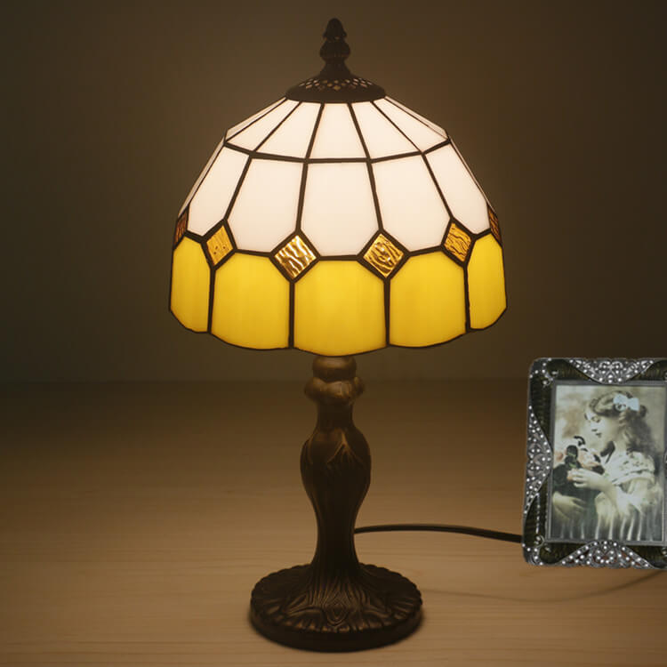 Gemstone Stained Glass Round Table Lamp