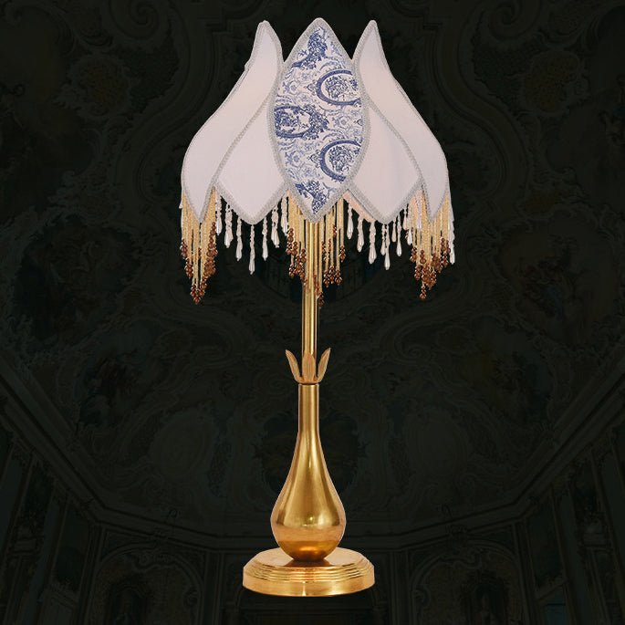 Antique Brass Fabric Tassel Table Lamp
