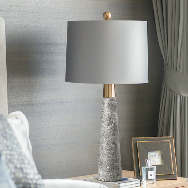 Fabric Lampshade Gray Marble Table Lamp