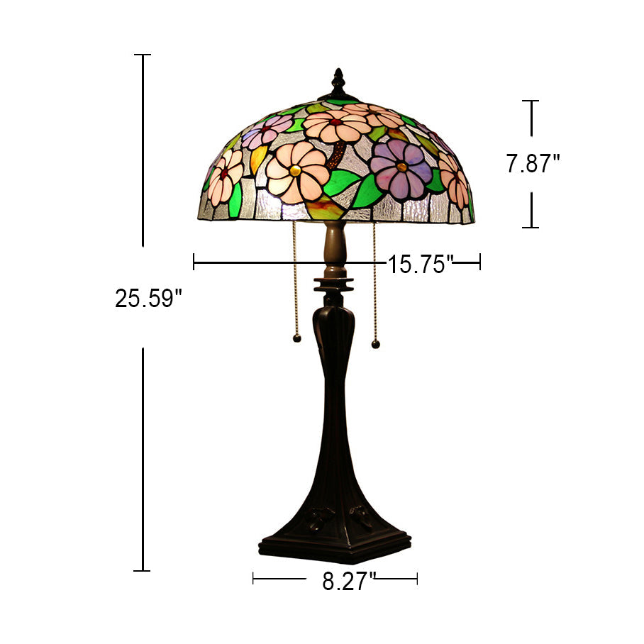 Stained Floral Glass Dome 2-Light Table Lamp