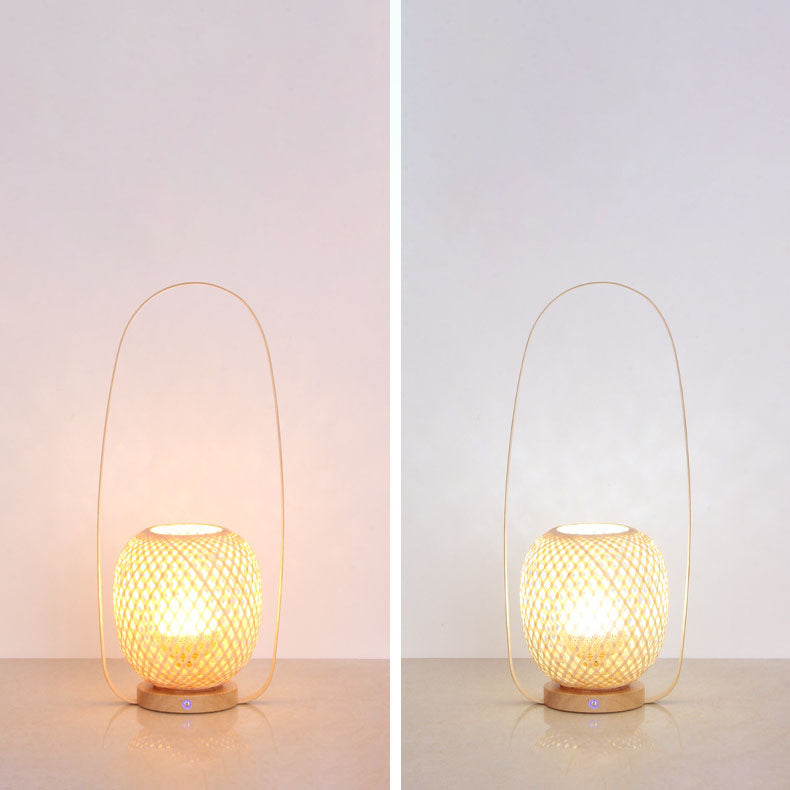 Bamboo Weaving Cage Portable Table Lamp