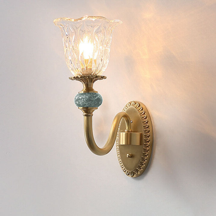 Floral Glass Brass Curved Wall Lamp