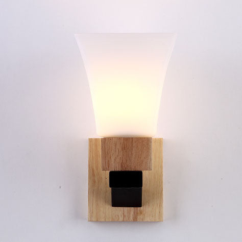 Quadrangular Solid Wood Iron Wall Lamp