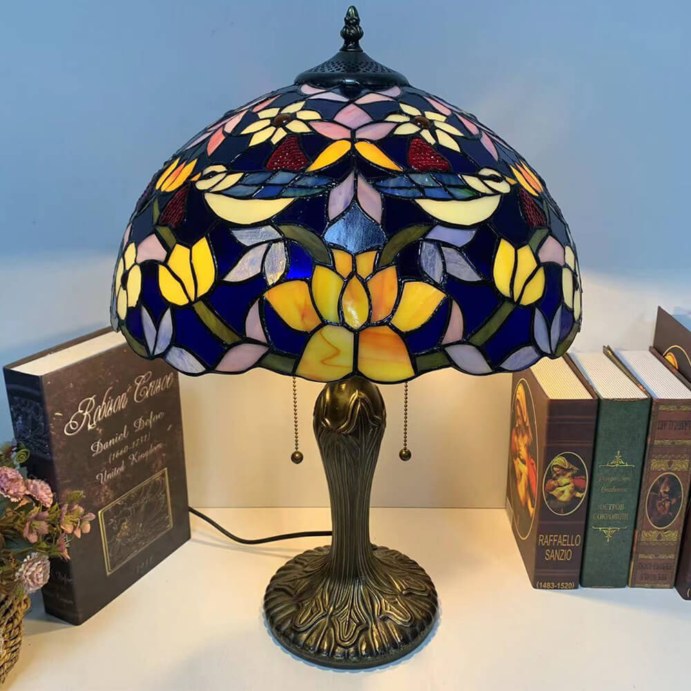 Iron Stained Glass Flower Table Lamp