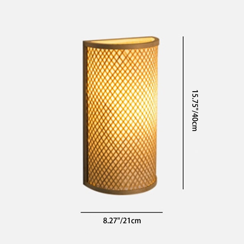 Weaving Semicircular Cylinder Bamboo 2-Light Wall Lamp