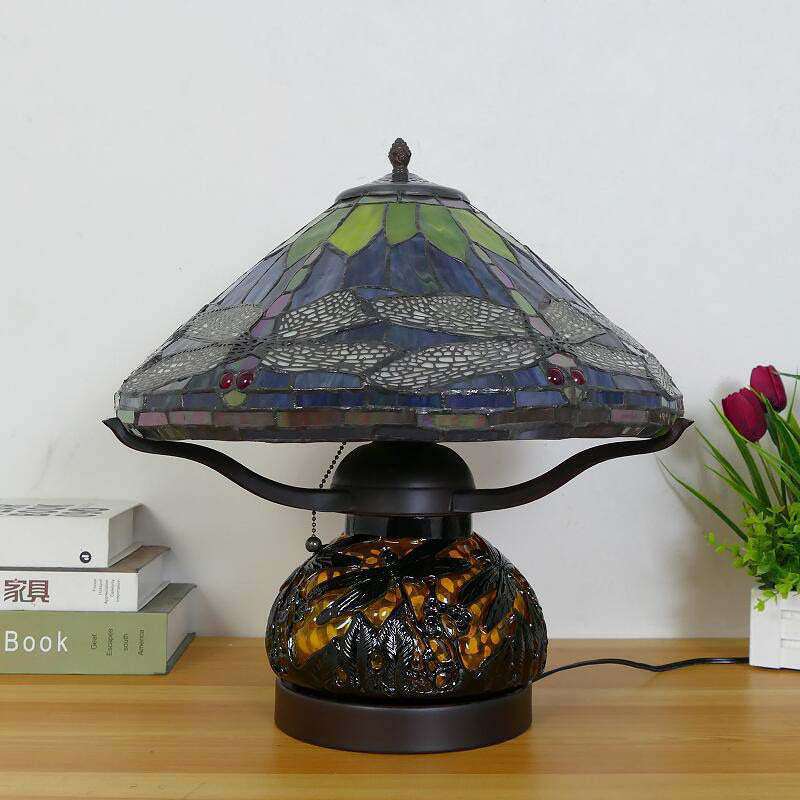 Iron Glass Conic Dragonfly 2-Light Table Lamp