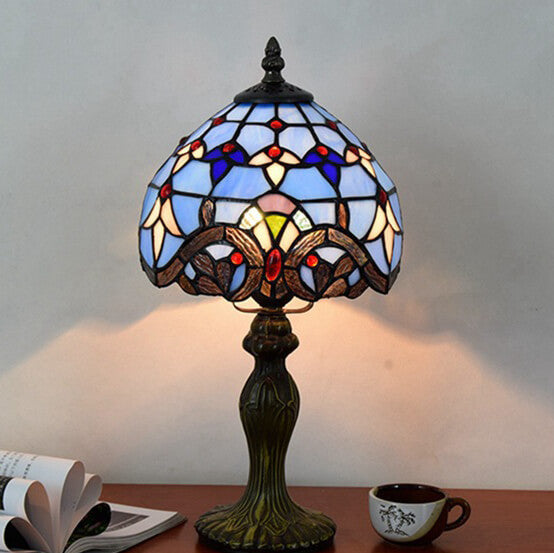 Blue Baroque Stained Glass Table Lamp