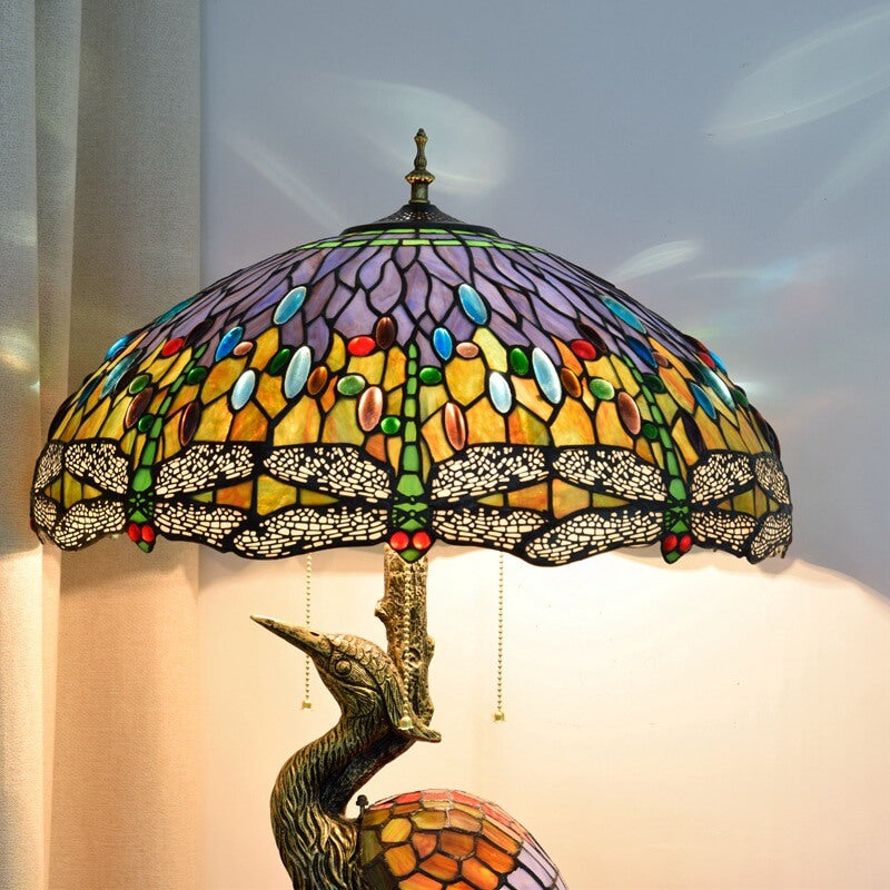 Crane Umbrella Resin Stained 3-Light Table Lamp