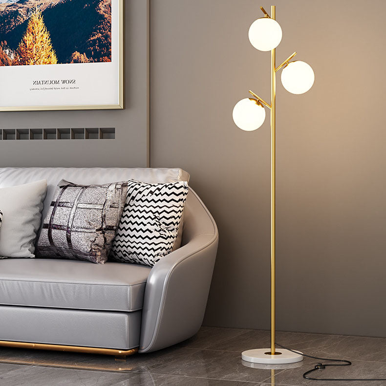 Orb Pillar Metal Marble 3-Light Floor Lamp