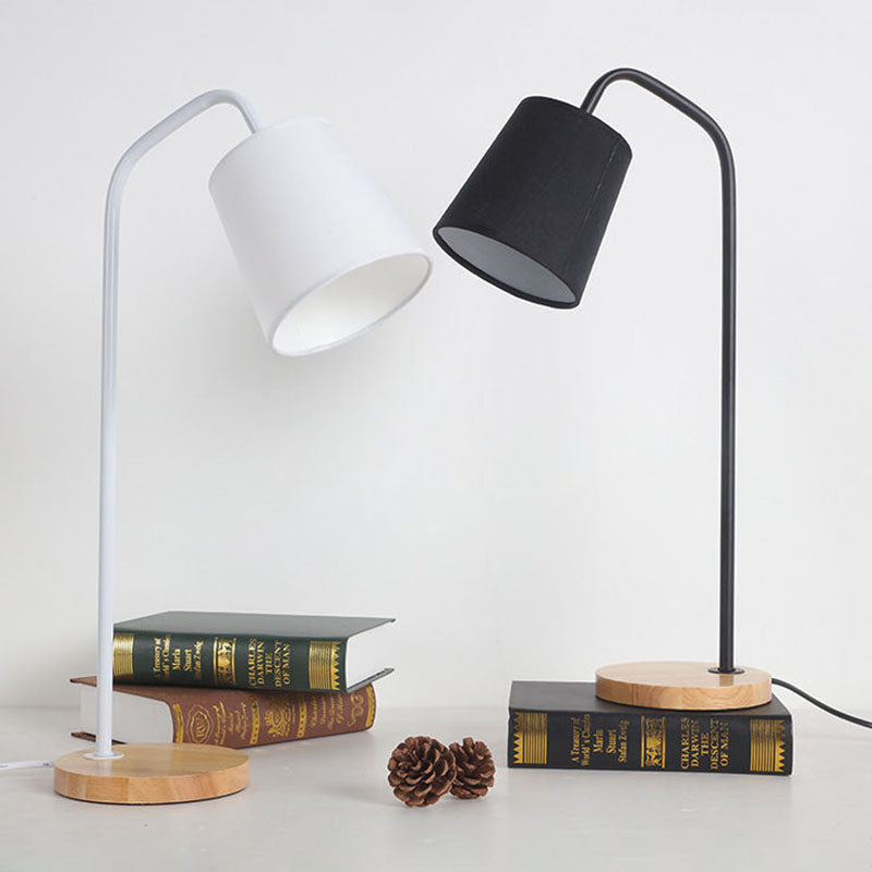 Cylinder Fabric Wooden Study Table Lamp