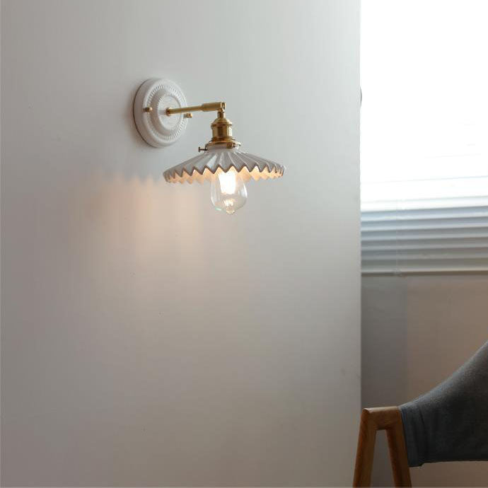 Round Ceramic Brass Living Wall Lamp