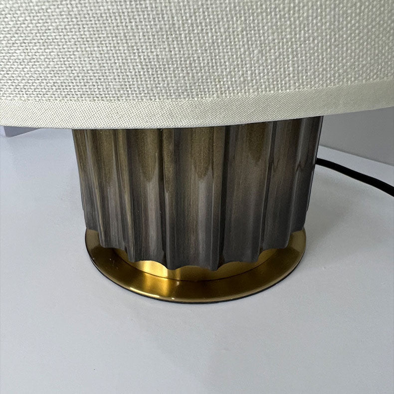 Fabric Drum Metal Column Table Lamp