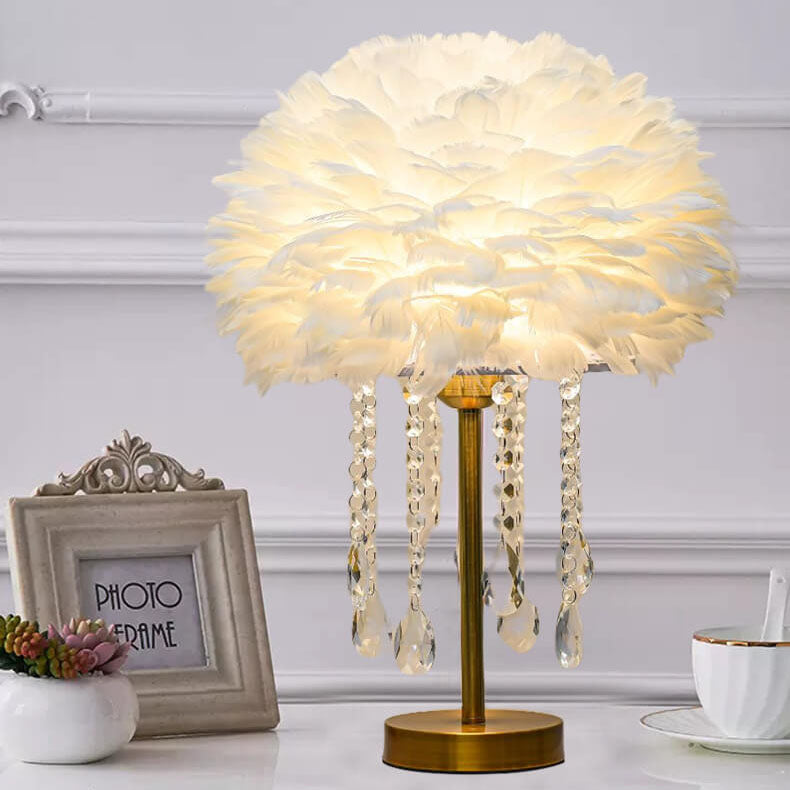 Feather Round Crystal Beads Table Lamp