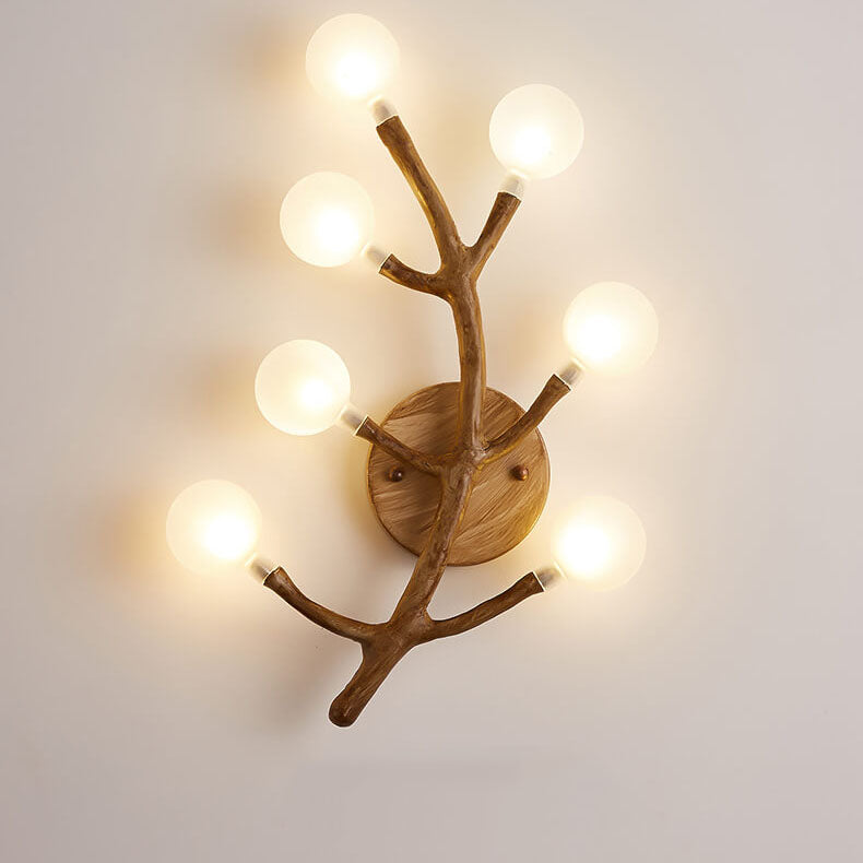 Resin Tree Fork Glass 7-Light Wall Lamp