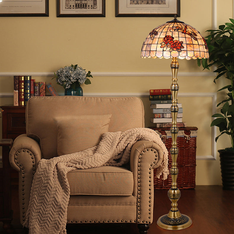 Brass Shell Dome Rose 3-Light Floor Lamp