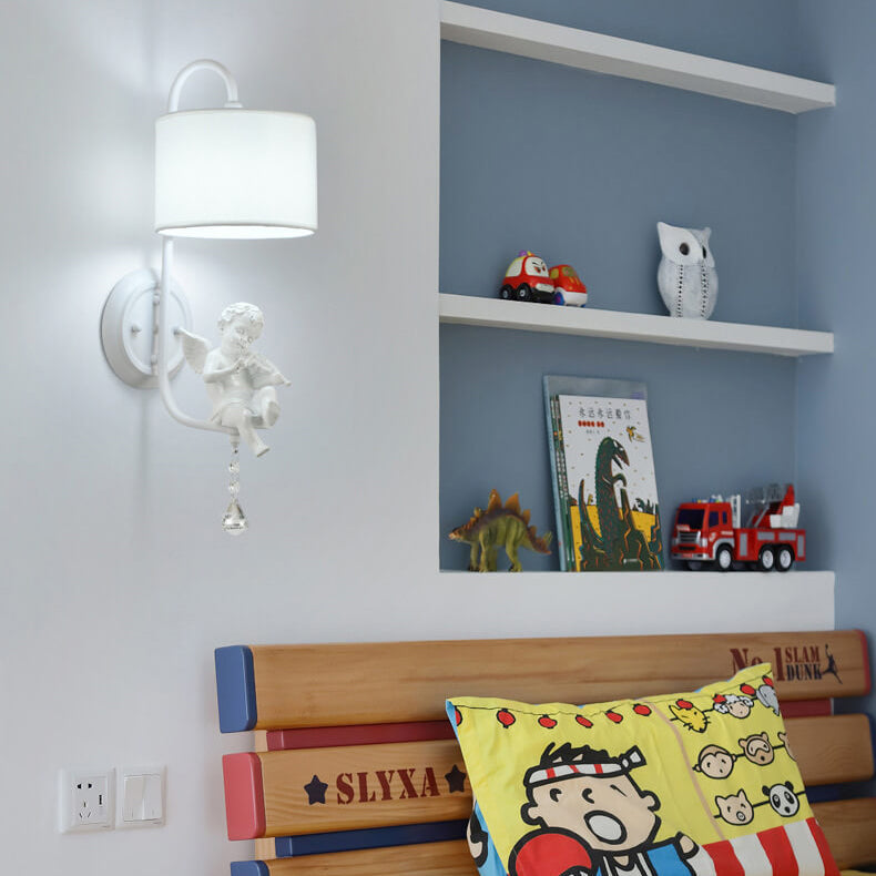 Cream Angel Iron Crystal Wall Lamp