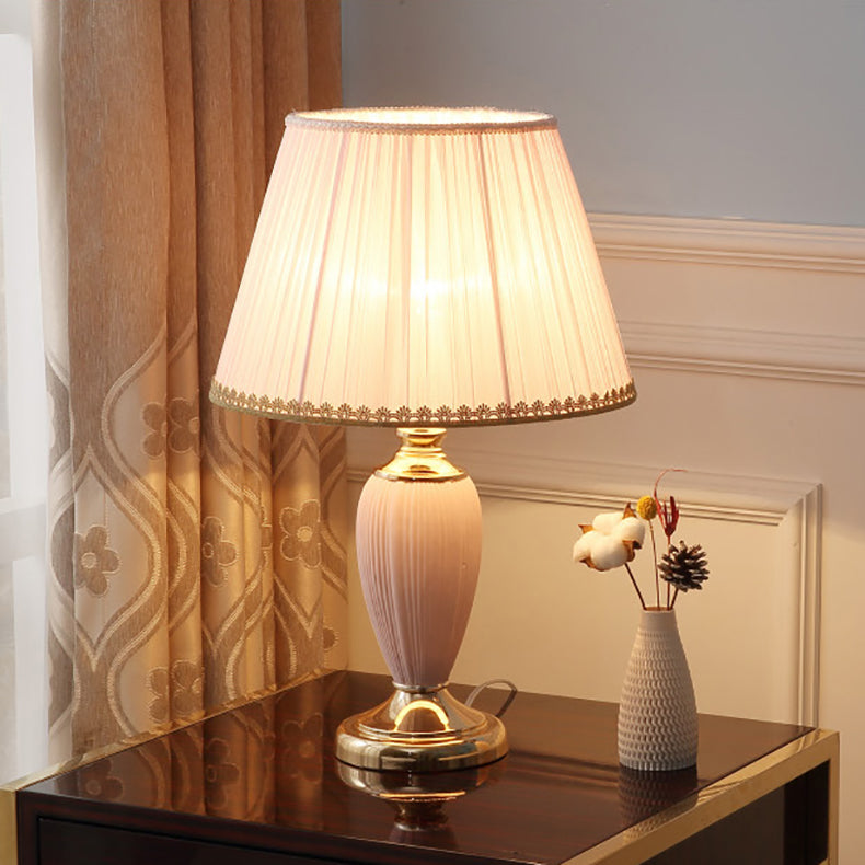 Pleated Fabric Ceramic Column Table Lamp