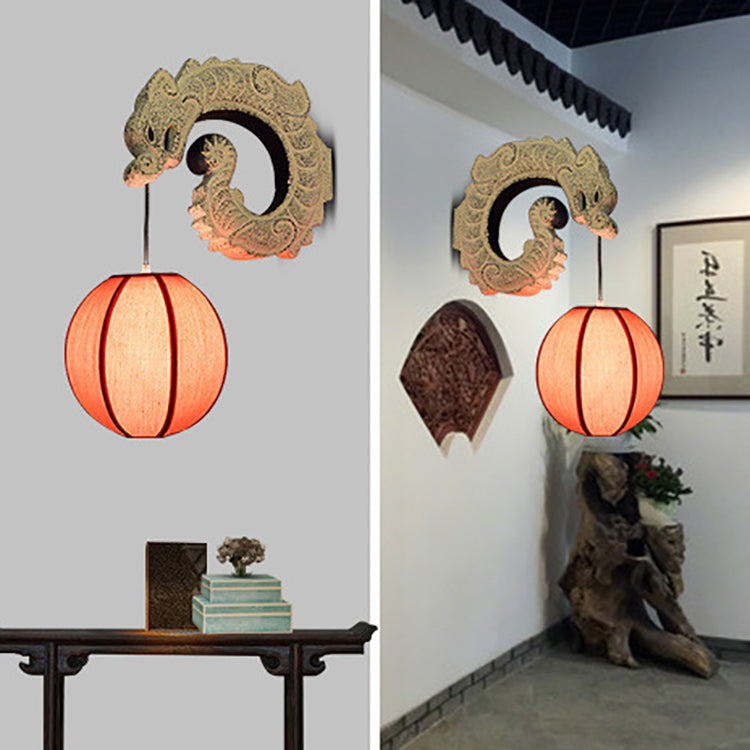 Classical Fabric Lantern Resin Wall Lamp