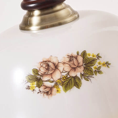 Camellia Printed Glass Copper Table Lamp