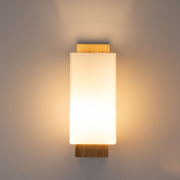 Solid Wood Square Glass Wall Lamp