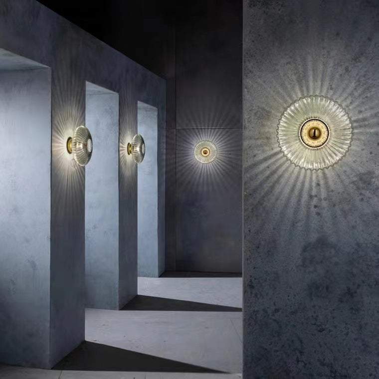 Striped Glass Round Disc Wall Lamp