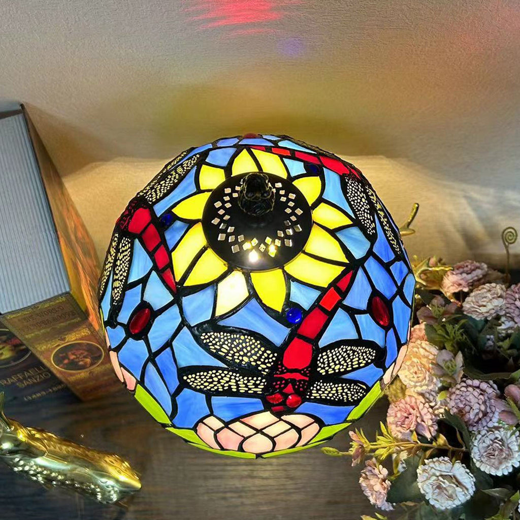 Alloy Glass Dome Flower Table Lamp