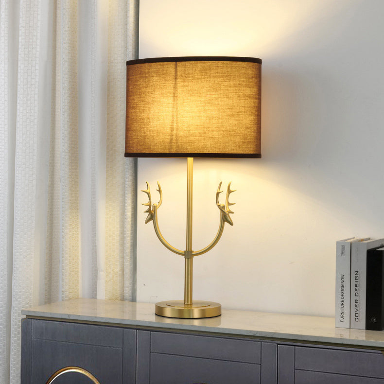 Fabric Brass Cylinder Deer Table Lamp