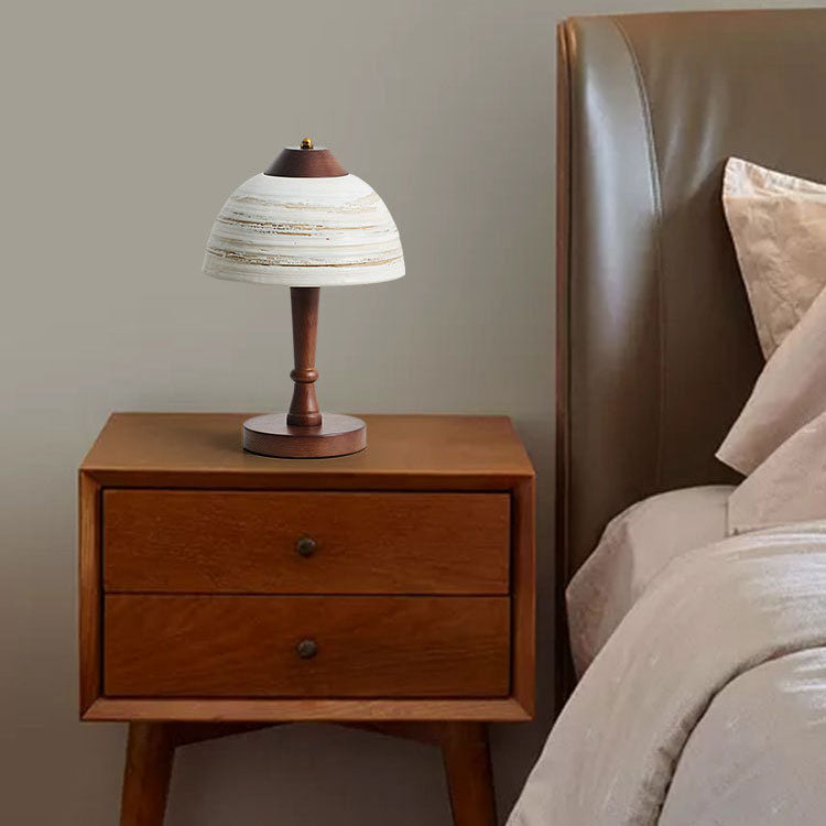 Ceramic Bowl Shape Wood Table Lamp