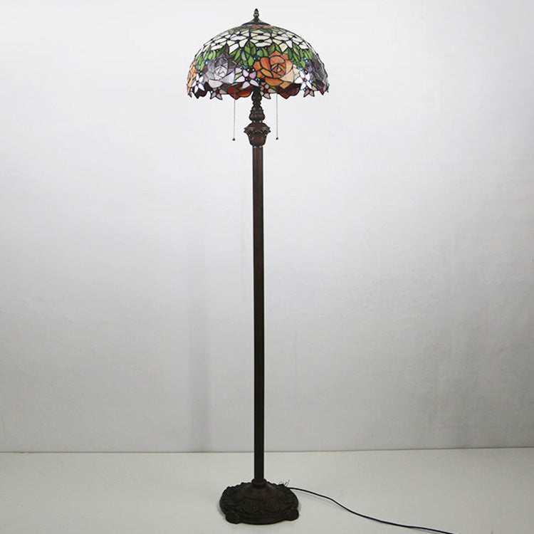 Stained Glass Rose Flower 2-Light Floor Lamp