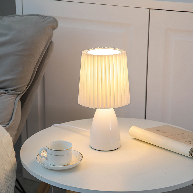 Pleated Fabric Ceramics Bedroom Table Lamp