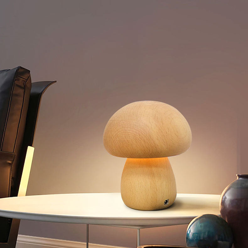 Mushroom Rubberwood Beechwood Bedroom Table Lamp