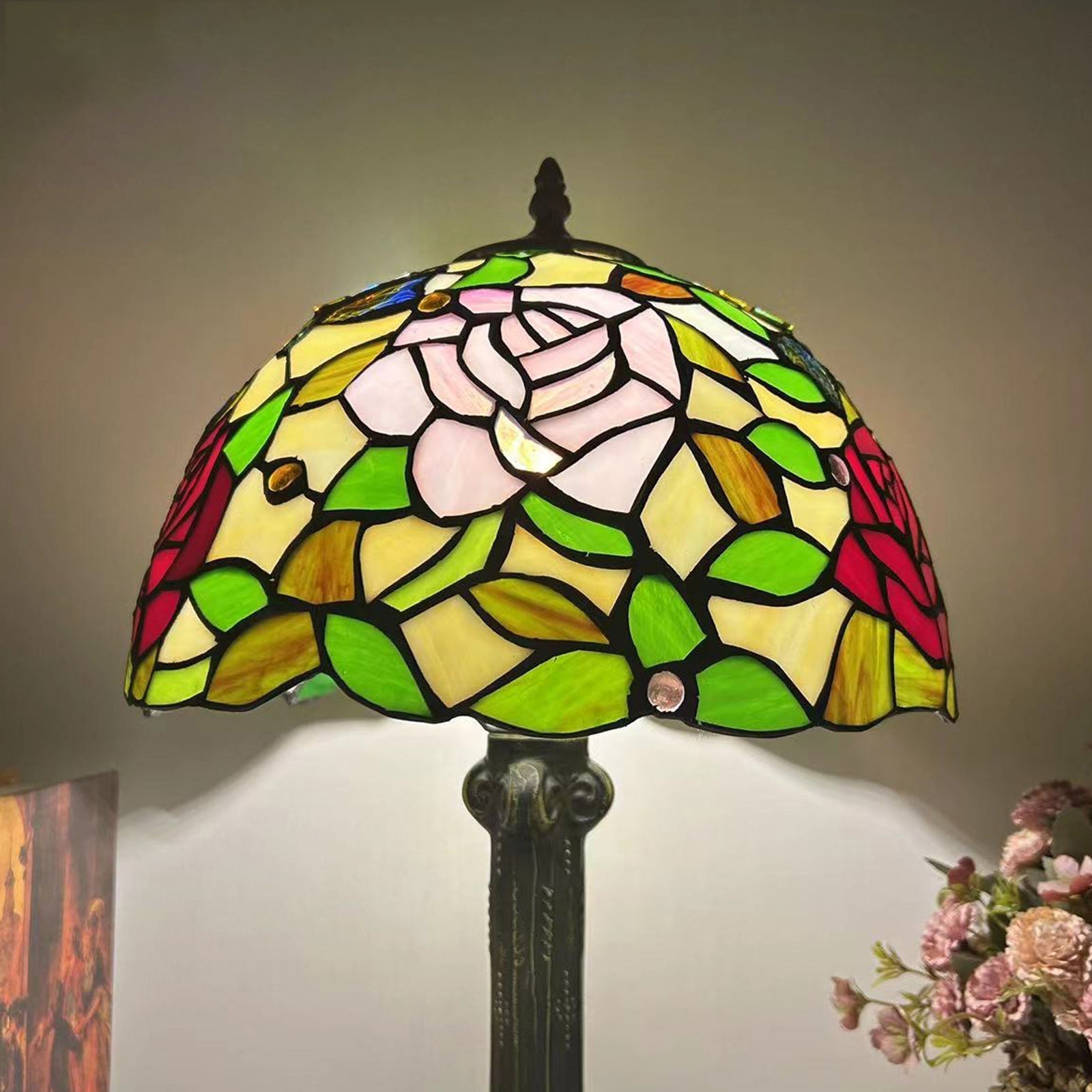 Dome Flower Iron Glass Table Lamp
