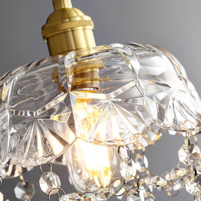 Round Carved Brass Glass Wall Lamp