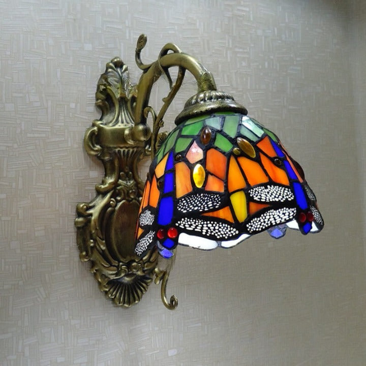 Handmade Stained Glass Dragonfly Wall Lamp