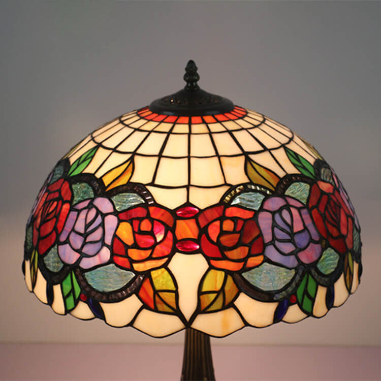 Rose Stained Glass Dome 2-Light Table Lamp