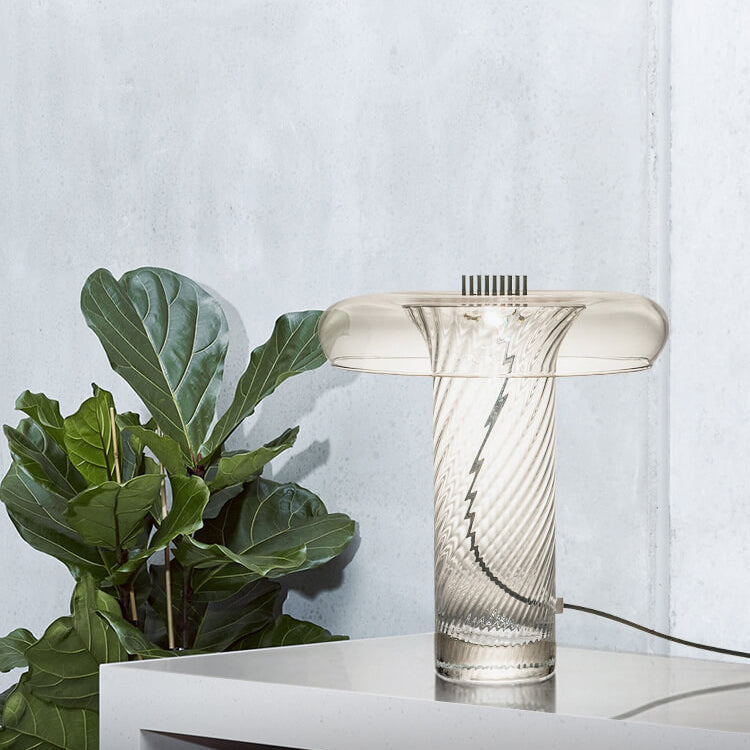 Floral Clear Glass Column Table Lamp