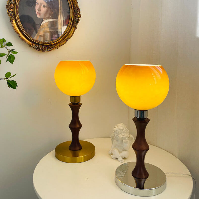 Spherical Glass Wood Table Lamp