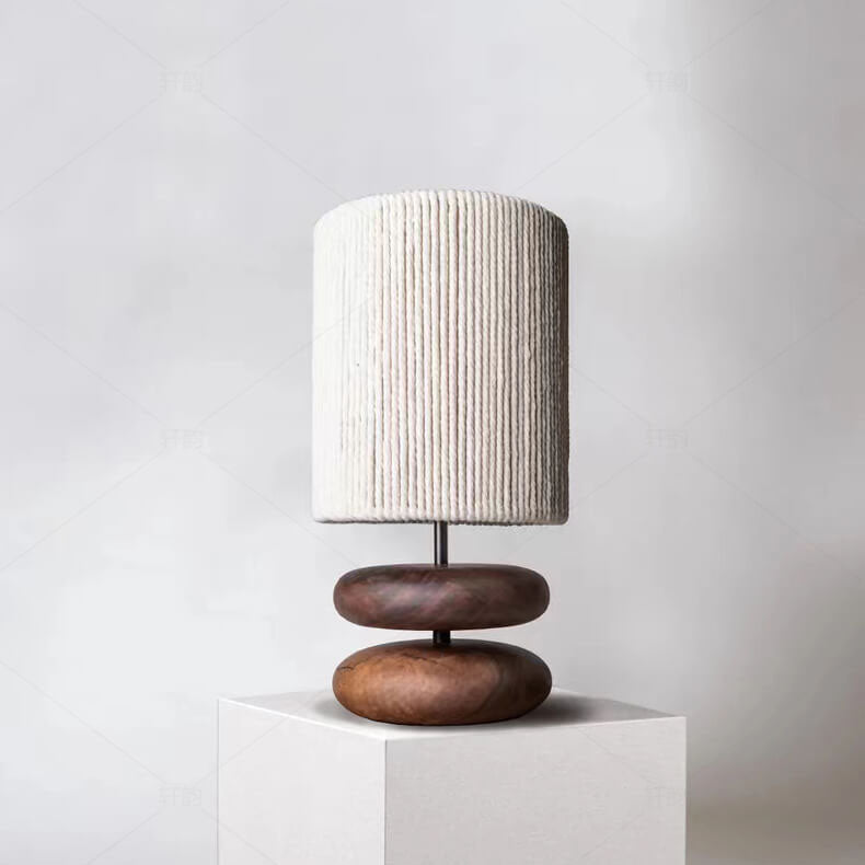 Walnut Fabric Lampshade Cylinder Table Lamp