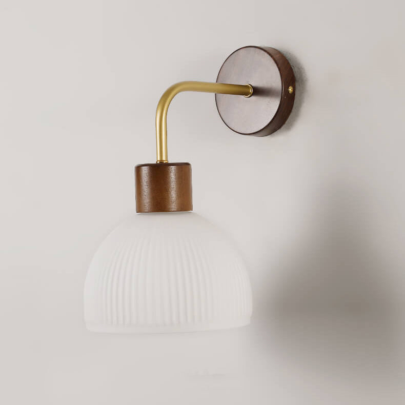 Walnut Striped Glass Dome Wall Lamp