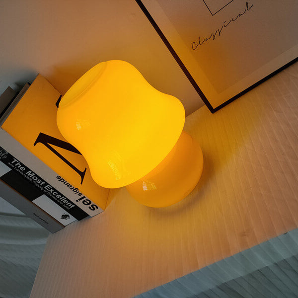 Cream Handmade Glass Mushroom Table Lamp