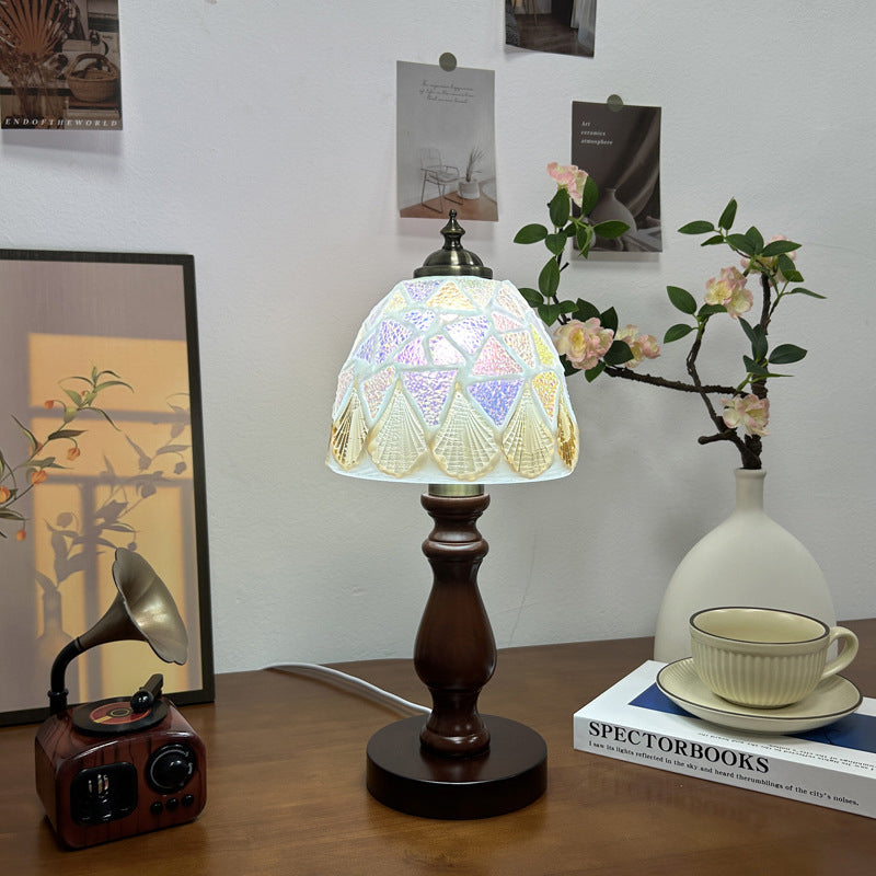 Wood Glass Hemispheroid Shell Table Lamp