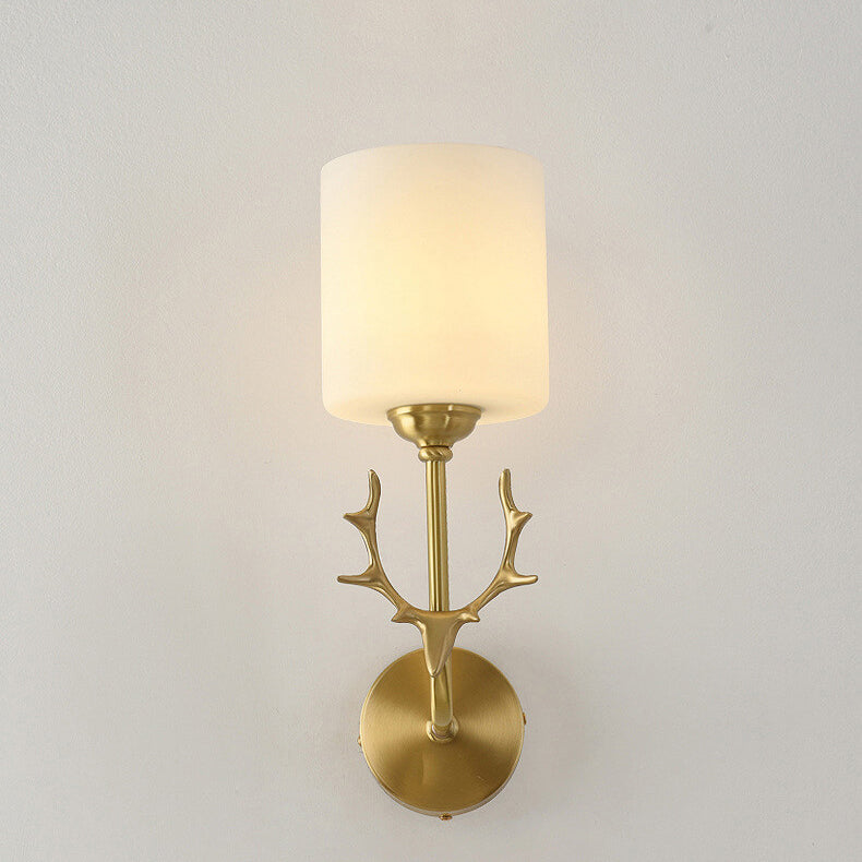 Glass Cylinder Antler Copper Wall Lamp